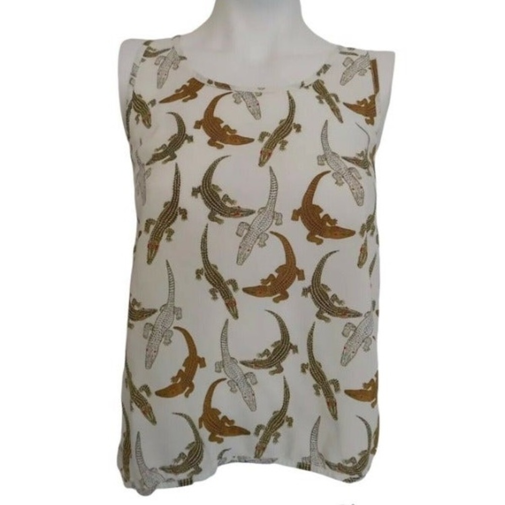 White H&M crocodile print viscose tank top blouse
